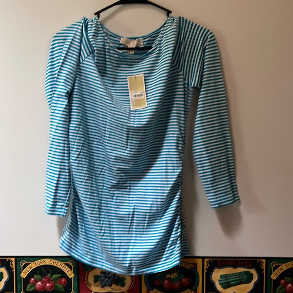 Women’s Long Sleeve Blue and White Striped Top